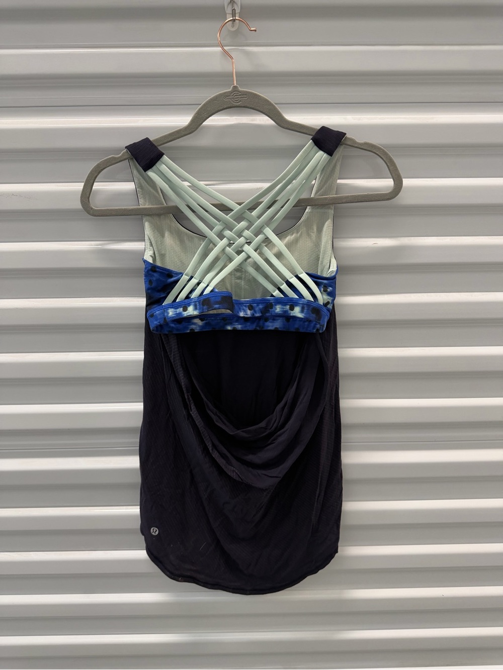 Lemon Strappy Back Tank in Black, Mint & Blue Print with Built In Bra